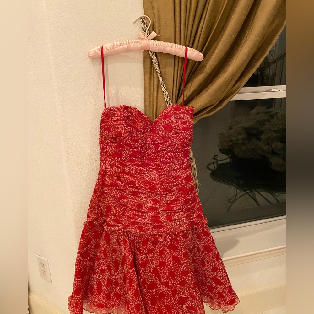 1980s Vintage Victor Costa Red Dress and Matching Scarf